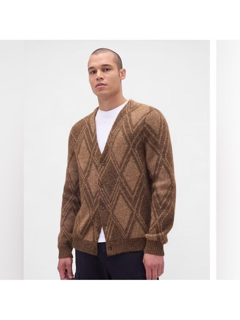 Gap Brushed Argyle Wool Cardigan Sweater L NWOT Kurt Cobain Winter Casual Retro